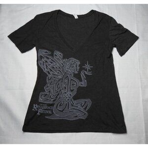 Women's GA Renaissance Festival Vneck Tshirt Size XL Gray Fairy Graphic Tee
